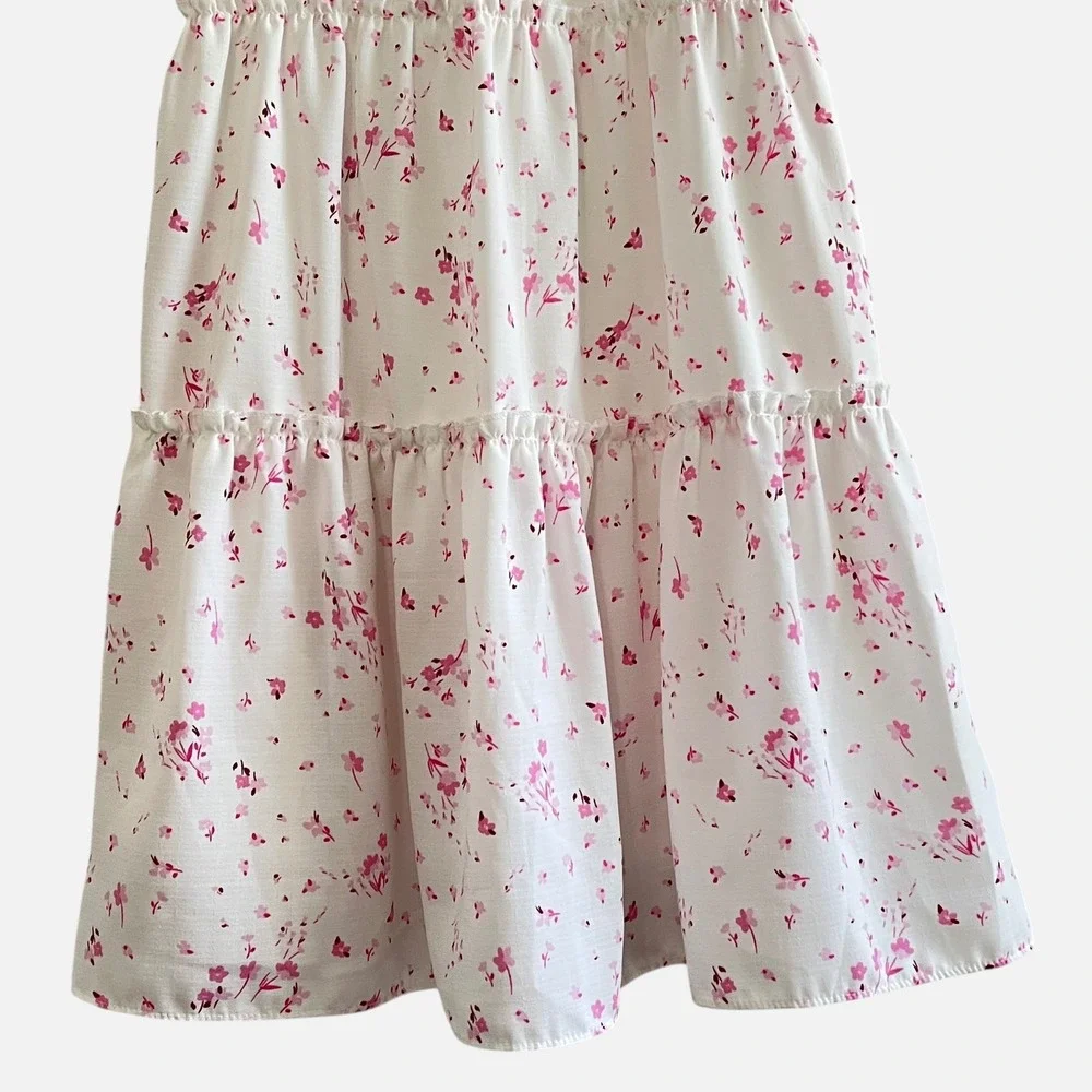 GB Girls Size 6X White Pink Floral Tiered Dress Sleeveless Lined Party